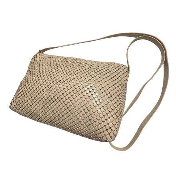Whiting & Davis Vintage 1960's Metal Mesh Zip Top Closure Bag Cream - Picture 1 of 7